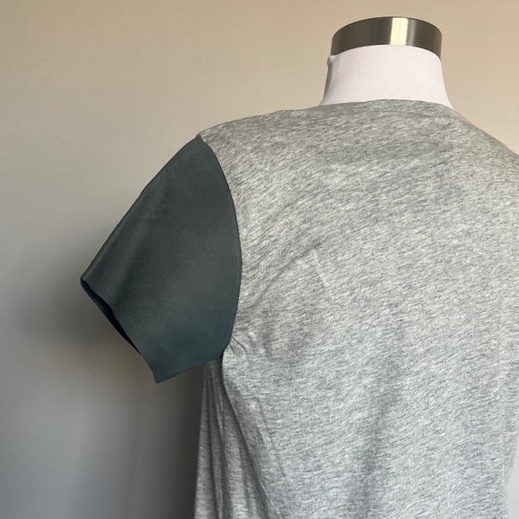 Michael Stars Gray Cow Leather Sleeve lightweight Gray Casual Tee T-shirt Top - Picture 9 of 11